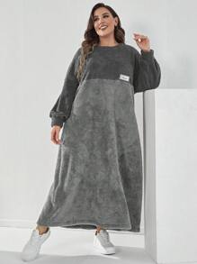 Mulvari 加大尺碼彩塊拼接細節下垂肩毛衣連衫裙保暖服 - 淺灰色 - 查看 4