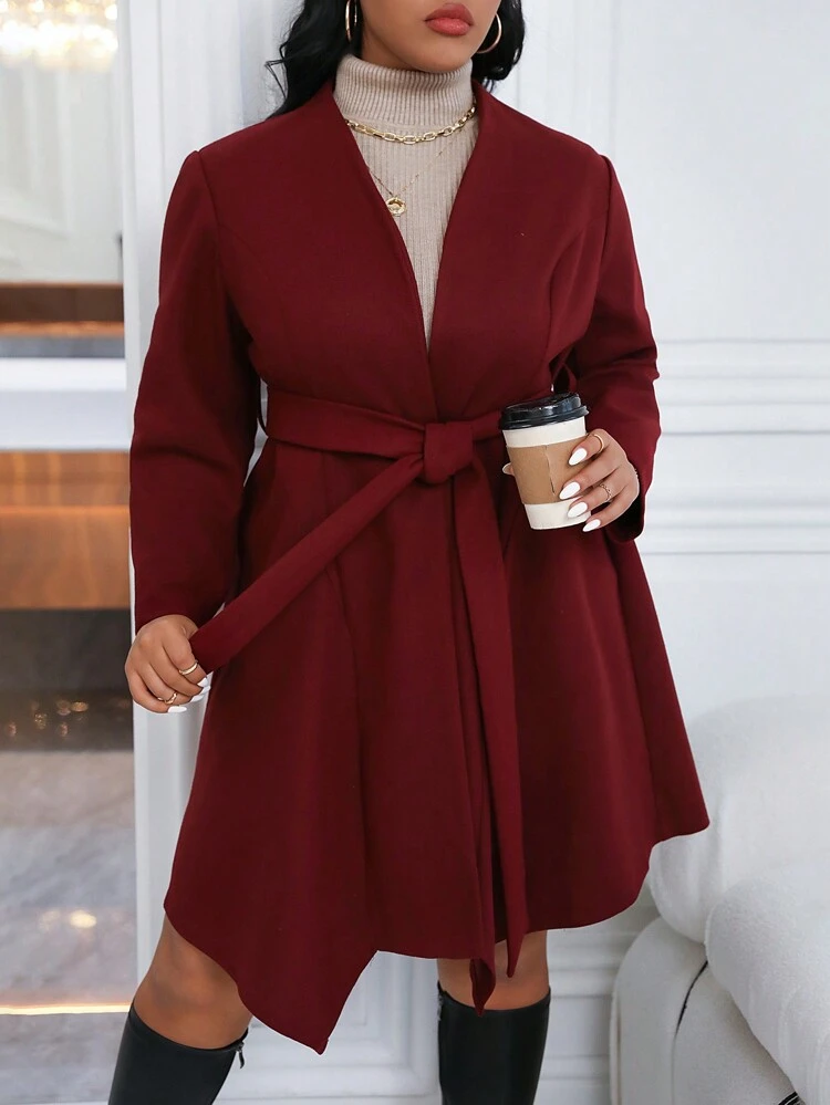 Plus Solid Belted Overcoat