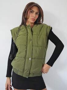 SHEIN Essnce Solide vest met knopen aan de voorkant, gewatteerde jas