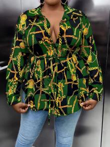 Maweii Plus Chain Print Blouse - Green - View 5