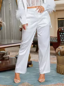 SHEIN SXY Ladies' Christmas Party Satin Suit Pants - White - View 1