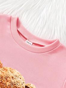 SHEIN 女童小熊印花休閒秋冬卫衣 - 粉色 - 查看 4