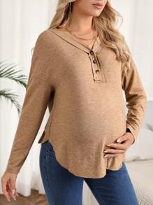 SHEIN Maternity Half Button Drop Shoulder Tee - Apricot - View 2