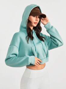 SHEIN Daily&Casual 女式抽繩連帽運動衫 - 綠色 - 查看 4