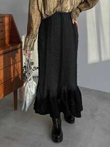 FRIFUL Flounce Hem Skirt - Black - View 1