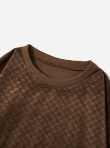 SHEIN LUNE In Kiểm tra Lót nhiệt Áo nỉ - Cà phê nâu - Xem 4