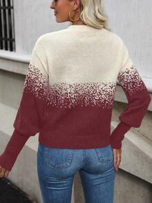 SHEIN Clasi Của phụ nữ Khối màu Thả vai Áo chui đầu Áo len - Màu Đỏ Sâu - Xem 2