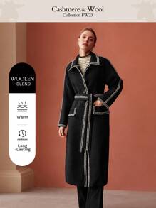 MOTF PREMIUM WOOL-BLEND CONTRAST TRIM COAT - Black - View 5