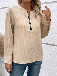 SHEIN LUNE Của phụ nữ Cổ chữ V Thả vai Áo sơ mi - Màu be - Xem 5