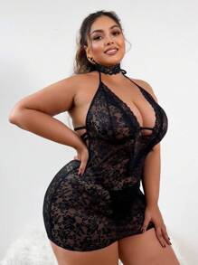 Classic Sexy Plus Size Sexy Lingerie Skirt 3 Piece Set - Black - View 5