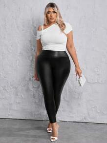 SHEIN SXY 大碼非對稱領口t恤 - 白色 - 查看 3