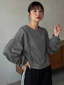 FRIFUL 拉鍊細節冷肩運動衫 - 灰色 - 查看 7