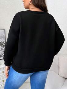 SHEIN LUNE Hơn Đồ họa chữ cái & Gấu Thả vai Áo nỉ - màu đen - Xem 2