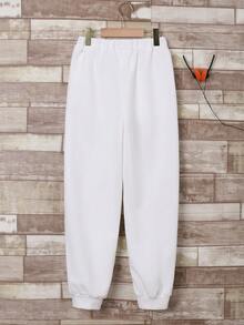 SHEIN Boys' Cartoon Patterned Joggers With Elastic Cuffs - White - View 2