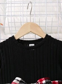 SHEIN 幼兒女童格紋束帶連身裙 - 彩色 - 查看 3