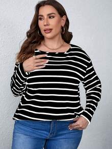 SHEIN LUNE Talla grande Camiseta de rayas - Multicolor - Ver 6