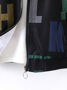 Young Boy Letter Graphic Zip Up Bomber Jacket Without Tee - Black - View 3