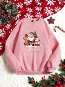 SHEIN EZwear In Giáng sinh Thả vai Áo nỉ - Màu Hồng baby - Xem 6