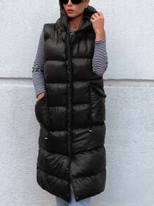 EURMUSE Women's Hooded Winter Vest Jacket With Drawstring - Black - View 1