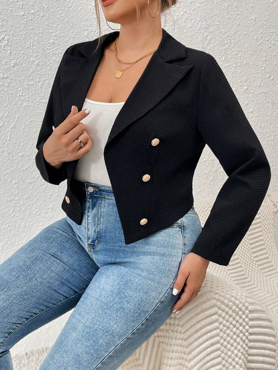 SHEIN Franclia 大碼雙排釦西裝外套 - 黑色 - 查看 1