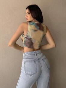 SHEIN Essnce Của phụ nữ Nhuộm buộc Hem Dây rút Áo ba lỗ - Nhiều màu - Xem 4