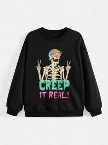 Vincenttrinidadart Bộ xương & Đồ họa Chữ cái Thả vai Áo nỉ - màu đen - Xem 1