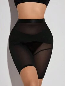 網紗透視塑身褲 - 黑色 - 查看 2