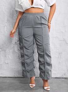 SHEIN SXY 大尺碼純色寬褲 - 灰色 - 查看 4