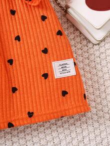 SHEIN Girls' Heart Print Letter Patchwork Dress - Orange - View 4