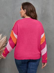 加大號彩色拼接下落肩毛衣 - 彩色 - 查看 2