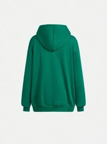 SHEIN 2 piezas Conjunto de sudadera con capucha con estampado de letras y pantalones de forro polar de unicolor, engrosado, para chicos adolescentes