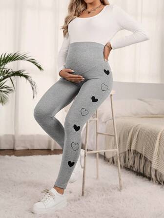 SHEIN Maternity Love Print Adjustable Waist Leggings