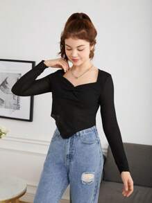 Teen Girl Twist Front Hanky Hem Tee - Black - View 3