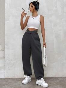 SHEIN Unity Quần bó sát eo chéo - Màu xám đen - Xem 6