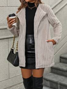 SHEIN Essnce 搖粒絨夾克帶側口袋 - 杏色 - 查看 1