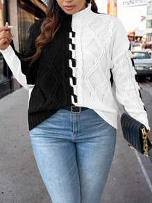 SHEIN CURVE+ Kích thước lớn Cổ cao Khối màu Thả vai Áo chui đầu Áo len - Nhiều màu - Xem 1