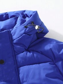 男式字母图案抽绳下摆连帽棉服外套 - 藍色 - 查看 3