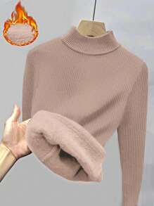 Chiquease High Neck Inner Thermal Lined Sweater - Baby Pink - View 1