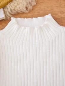 SHEIN Cô Gái Trẻ Ren Mộc nhĩ Cổ giả Áo len - trắng - Xem 3