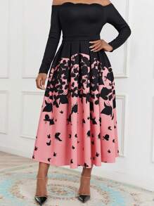 SHEIN Lady In bướm Off Shoulder Xếp nếp Đầm - Nhiều màu - Xem 3