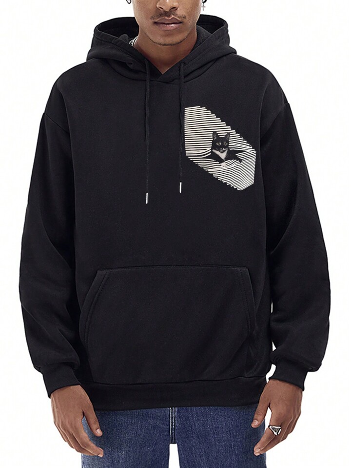 Sweat Homme Shein Sweat-Shirt À Capuche Pour Homme Imprimé Chat À