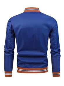 Manfinity Homme Lỏng lẻo phù hợp Nam Nút phía trước Áo khoác Với Lá thư Và In hoa bóng rổ - Màu xanh lam - Xem 2