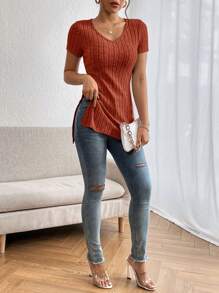 SHEIN Essnce Camiseta De Mujer - Color caoba - Ver 5