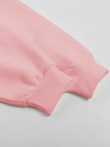 Slogan & Figure Graphic Drop Shoulder Hoodie - Pink - View 4