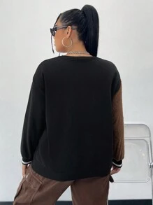 SHEIN Coolane Hơn Thêu Gấu Sọc trang trí Thả vai Áo nỉ - màu đen - Xem 2