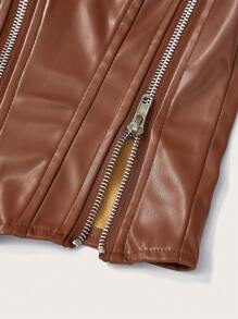 GENKIRA Zipper Decorated Pu Strapless Top - Brown - View 4