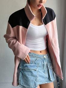 DAZY Chaqueta Con Cierre De Cremallera Y Bloques De Color - Rosa - Ver 3