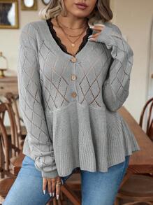 EMERY ROSE 大碼荷葉邊下擺套頭毛衣 - 灰色 - 查看 7