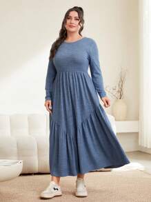 Mulvari Plus Size Ruffle Hem Long Dress