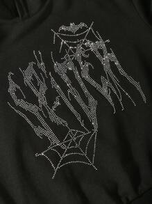 SHEIN Sudadera con estampado de telaraña de cristal para adolescentes - Negro - Ver 4